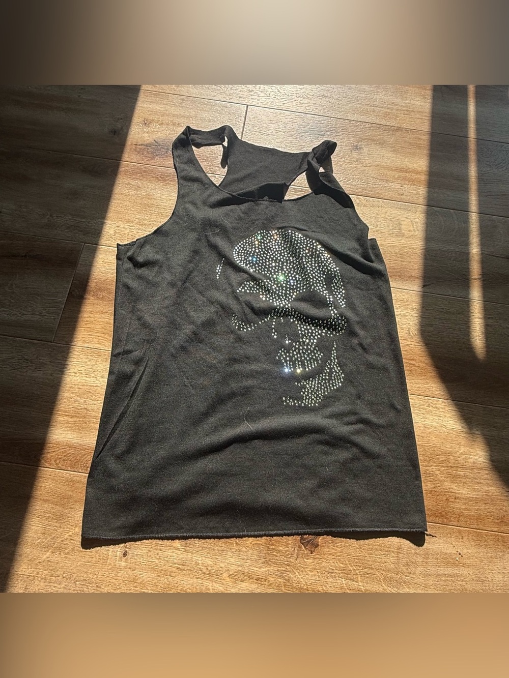 SHEIN Black Rhinestone Skull Racerback Tank